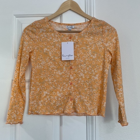 NWT Love, Fire cropped cardigan and tank set in orange sherbet with ditsy print. - Picture 1 of 17